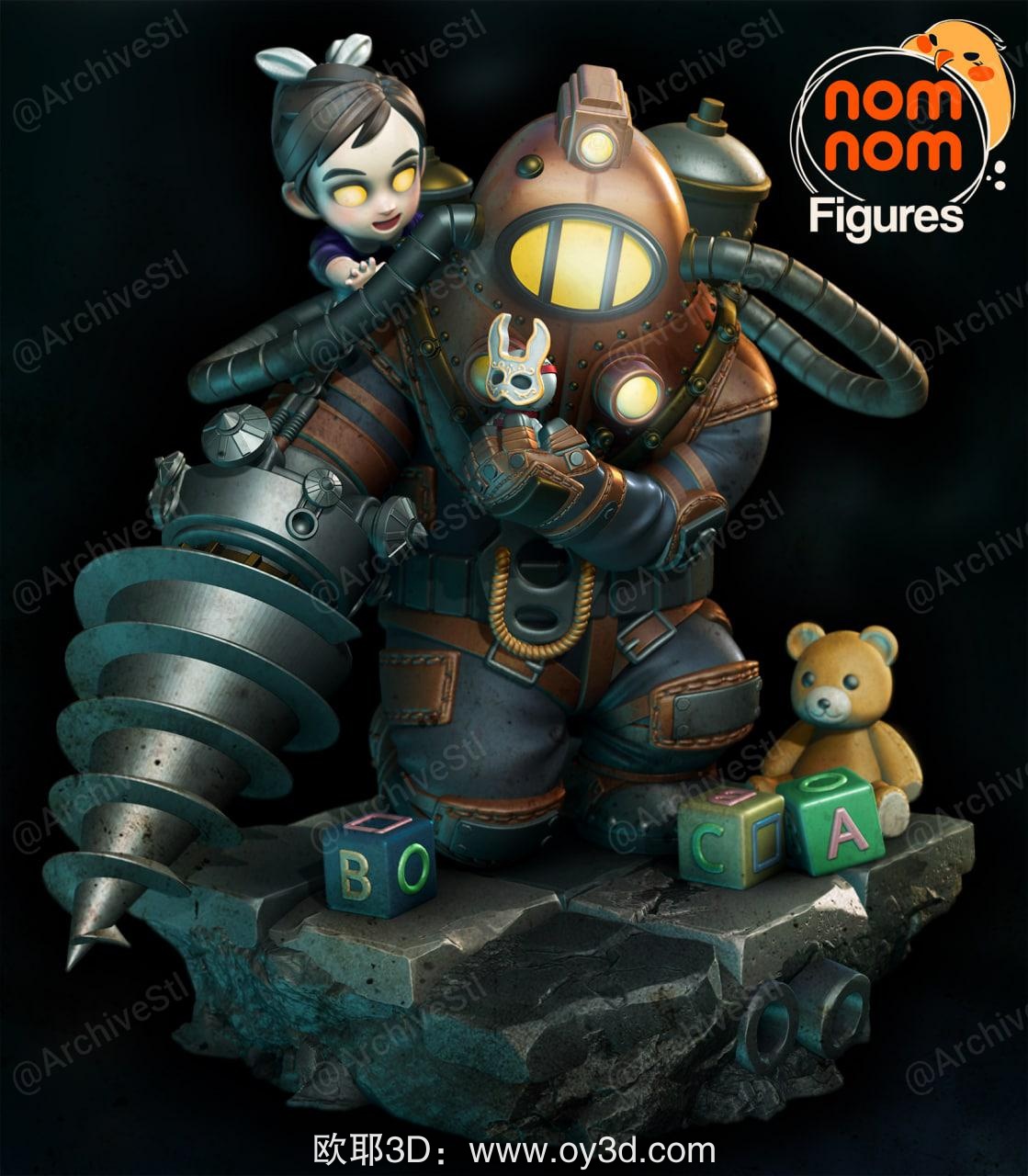 动漫电影,Chibi,Big,Daddy,and,Little,Sister,from,Bioshock,组装